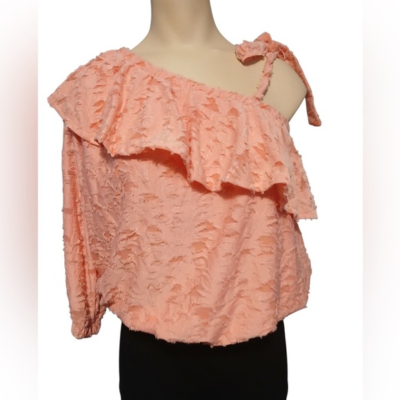 LC Lauren Conrad One-Shoulder Coral Blouse - Picture 13 of 14